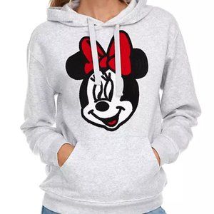 Disney Womens Mini Mouse Hoodie Fleece Embroidery Logo Gray Large
